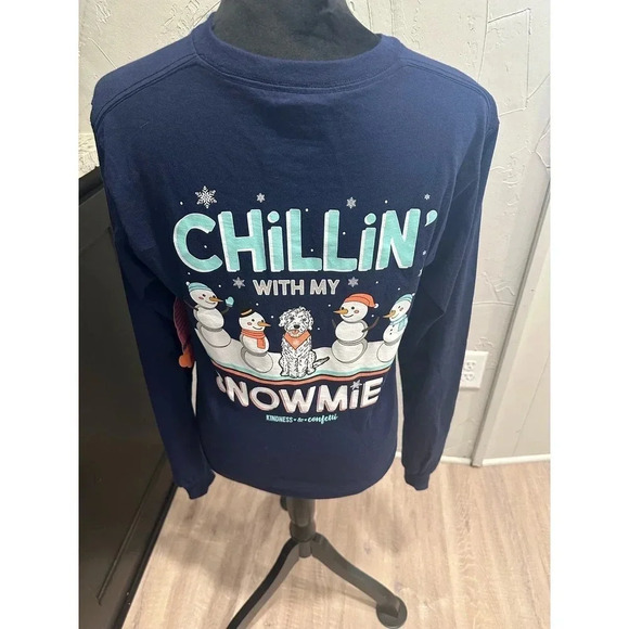 Kindness and Confetti Tee. Chillin with my Snowmies . Size small Navy - Picture 3 of 4